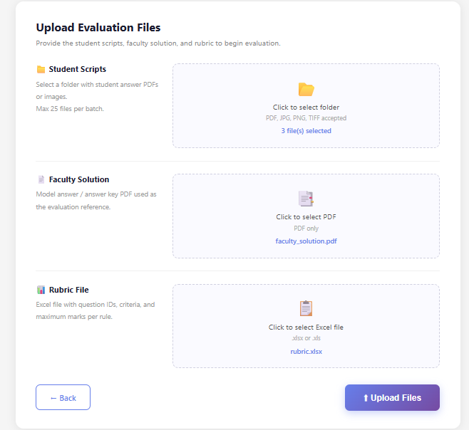 EvalGpt upload files screen